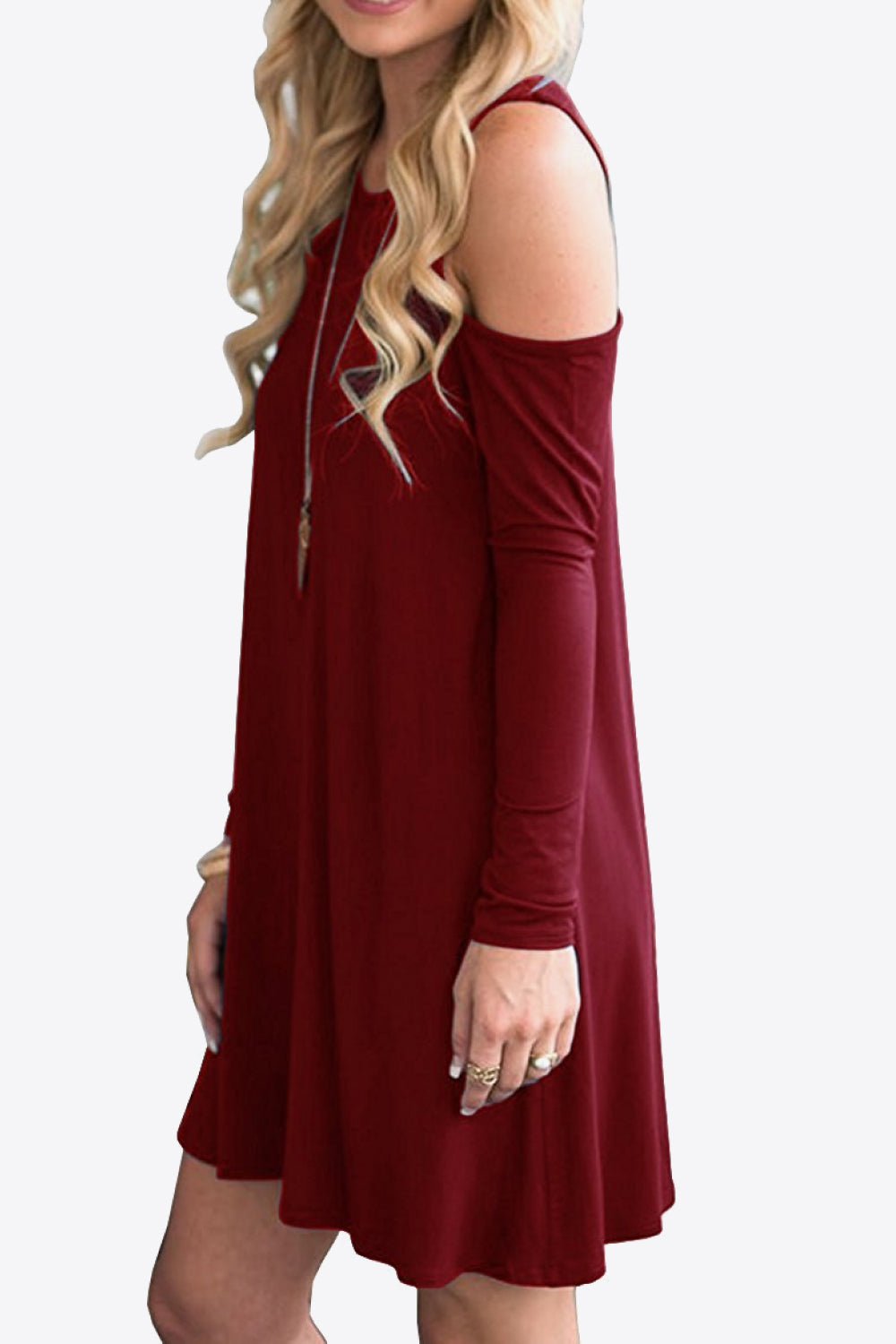 Cold-Shoulder Long Sleeve Round Neck Dress - Merit Sell
