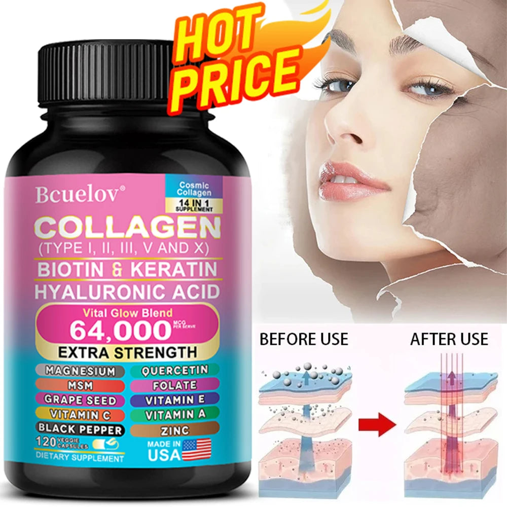 Collagen Capsules Biotin Keratin Skin Care Product Booster Anti Aging Whitening Skin Nail and Hair Care Supplement - Merit Sell