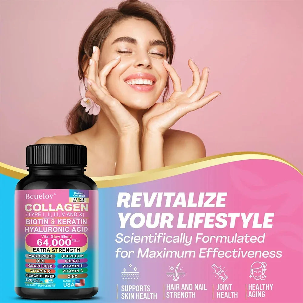 Collagen Capsules Biotin Keratin Skin Care Product Booster Anti Aging Whitening Skin Nail and Hair Care Supplement - Merit Sell