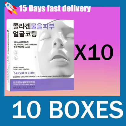 Collagen skin filling plastic facial mask lifts, tightens, lightens lines, moisturizes
