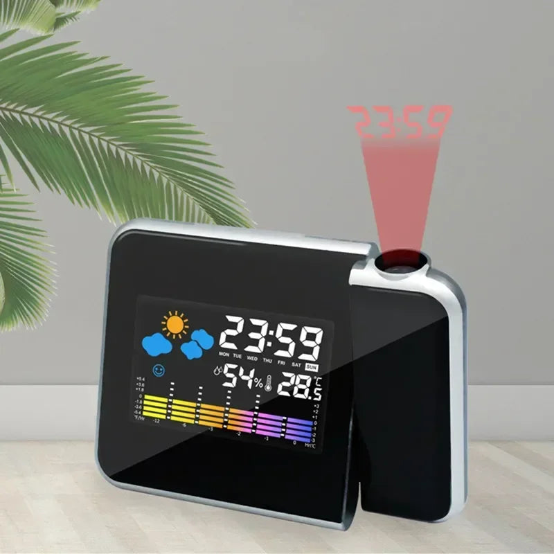 Color LCD Digital Projection Alarm Clock Temperature Thermometer Humidity Hygrometer Desk LED Time Projector Calendar - Merit Sell