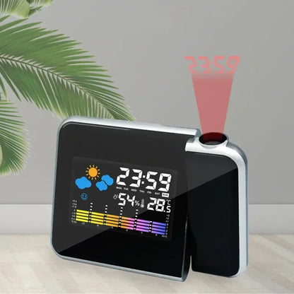 Color LCD Digital Projection Alarm Clock Temperature Thermometer Humidity Hygrometer Desk LED Time Projector Calendar - Merit Sell