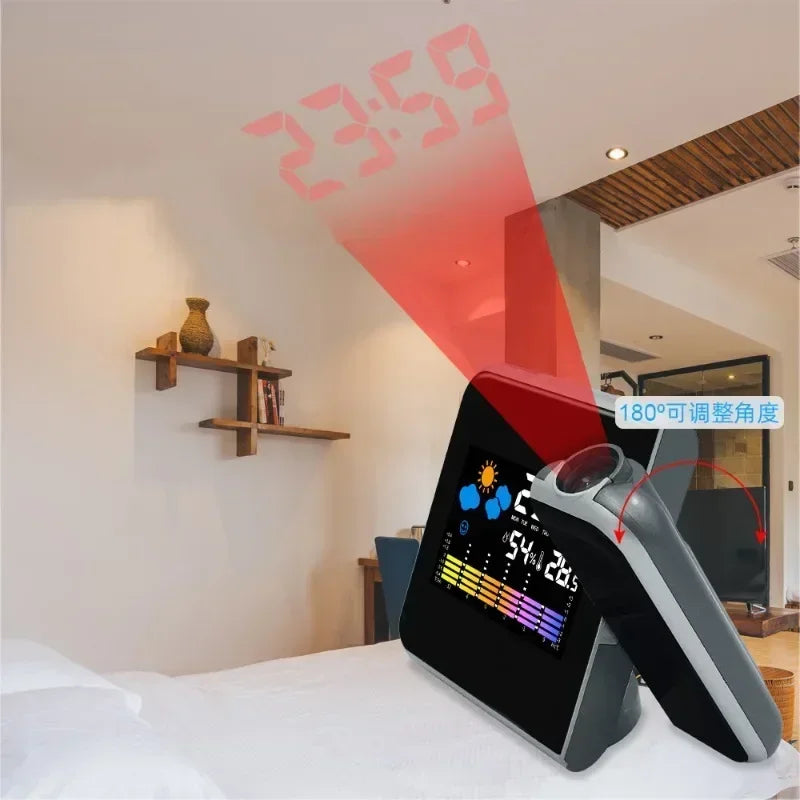 Color LCD Digital Projection Alarm Clock Temperature Thermometer Humidity Hygrometer Desk LED Time Projector Calendar - Merit Sell