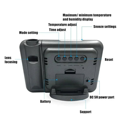 Color LCD Digital Projection Alarm Clock Temperature Thermometer Humidity Hygrometer Desk LED Time Projector Calendar - Merit Sell