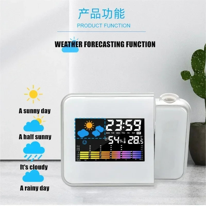 Color LCD Digital Projection Alarm Clock Temperature Thermometer Humidity Hygrometer Desk LED Time Projector Calendar - Merit Sell