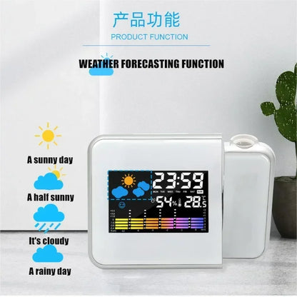 Color LCD Digital Projection Alarm Clock Temperature Thermometer Humidity Hygrometer Desk LED Time Projector Calendar - Merit Sell