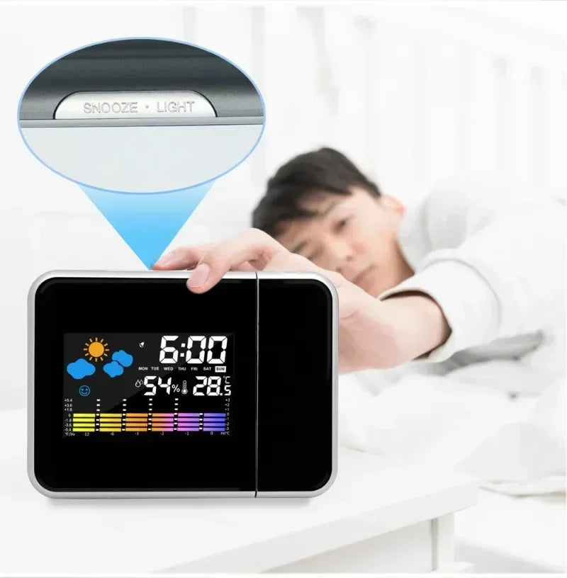 Color LCD Digital Projection Alarm Clock Temperature Thermometer Humidity Hygrometer Desk LED Time Projector Calendar - Merit Sell