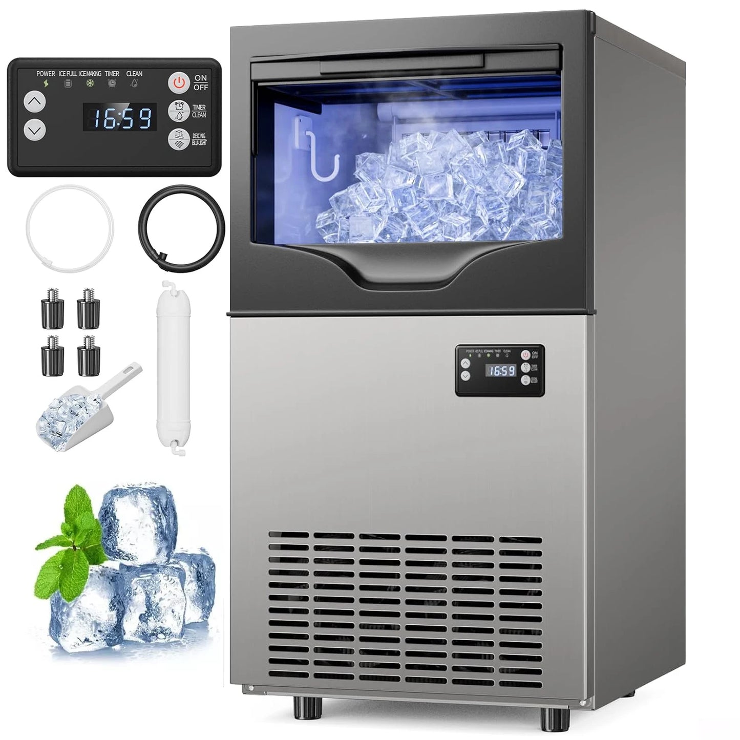 Commercial Ice Maker Machine, Stainless Steel Under Counter ice Machine with 35lbs Ice Storage Capacity, Bar Ice Maker Machine - Merit Sell