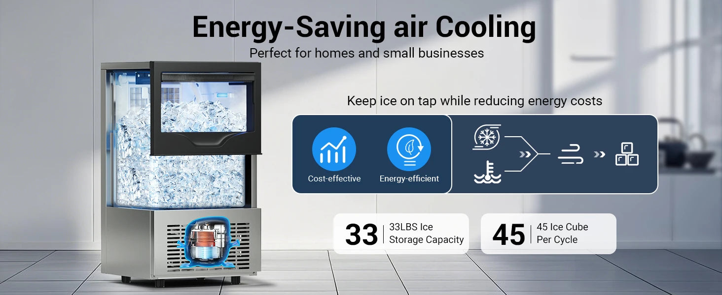 Commercial Ice Maker Machine, Stainless Steel Under Counter ice Machine with 35lbs Ice Storage Capacity, Bar Ice Maker Machine - Merit Sell