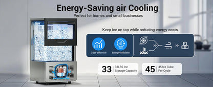 Commercial Ice Maker Machine, Stainless Steel Under Counter ice Machine with 35lbs Ice Storage Capacity, Bar Ice Maker Machine - Merit Sell