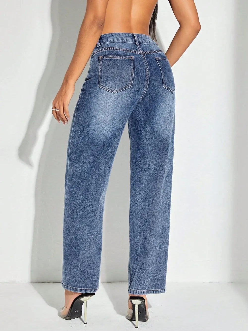 Contrast Patchwork Straight Jeans with Pockets - Merit Sell