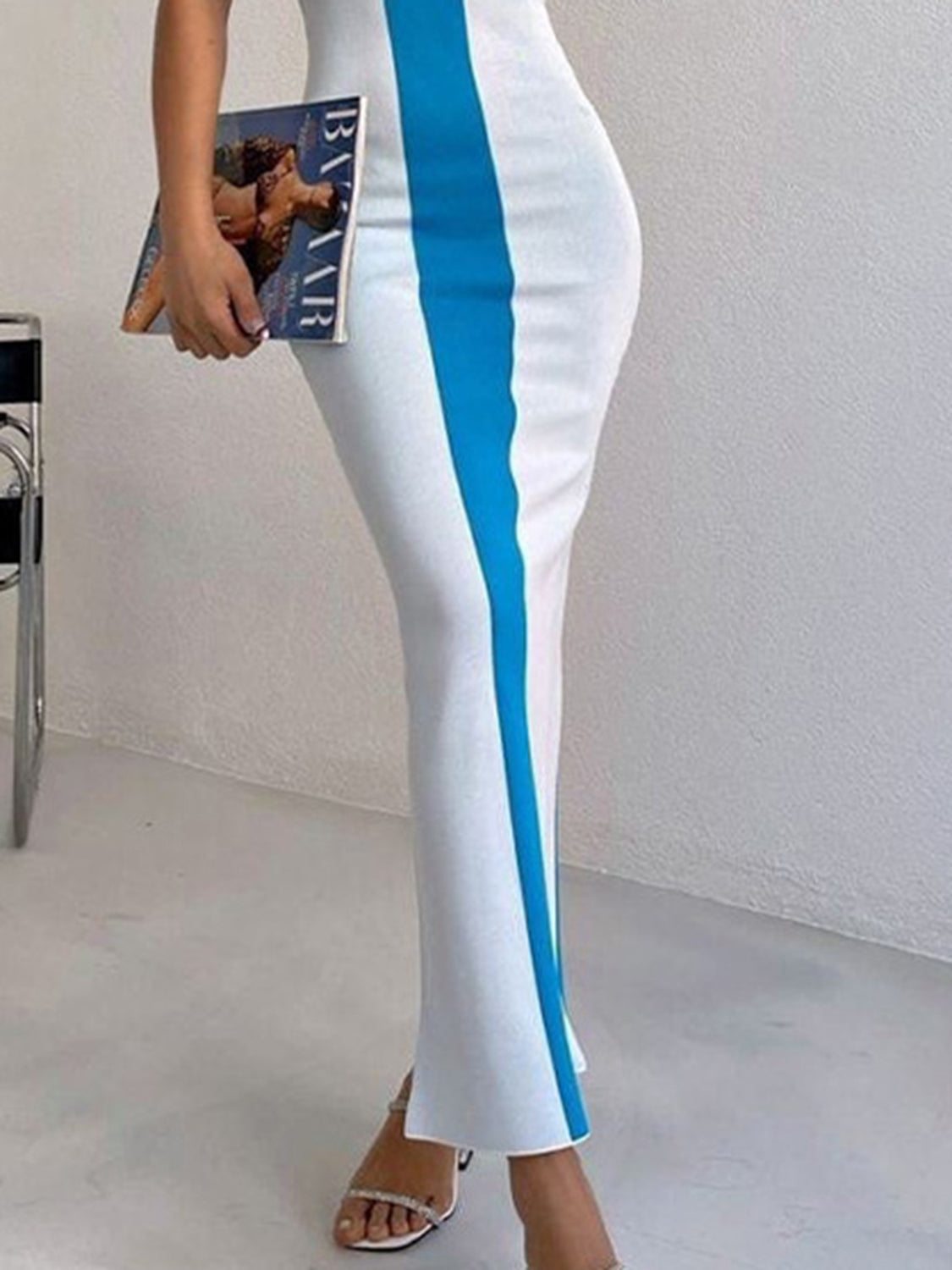 Contrast Wide Strap Slit Midi Dress - Merit Sell