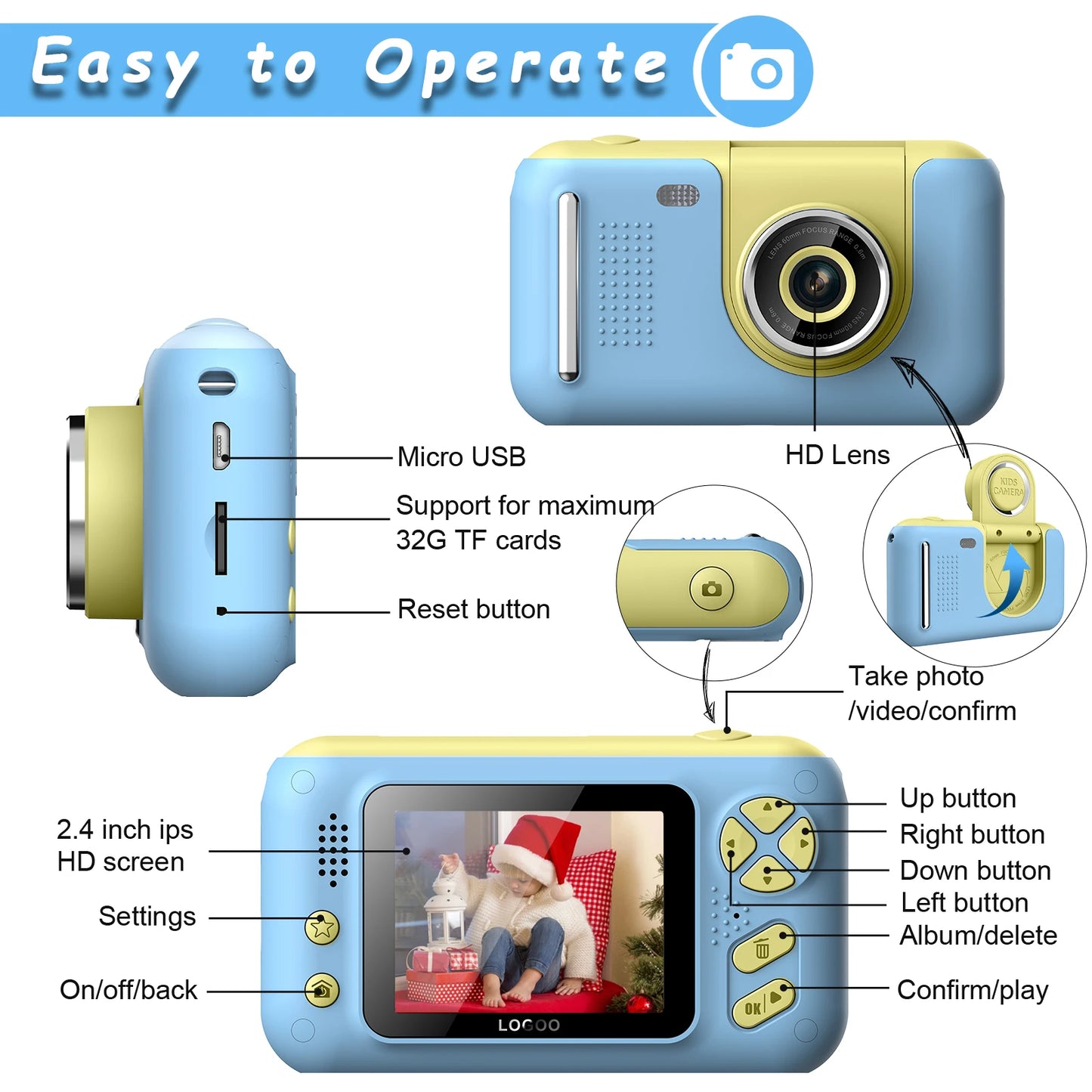 Cool cartoon children's camera fun gift, built-in gaming digital camera 2.4-inch children's photography device photo - Merit Sell