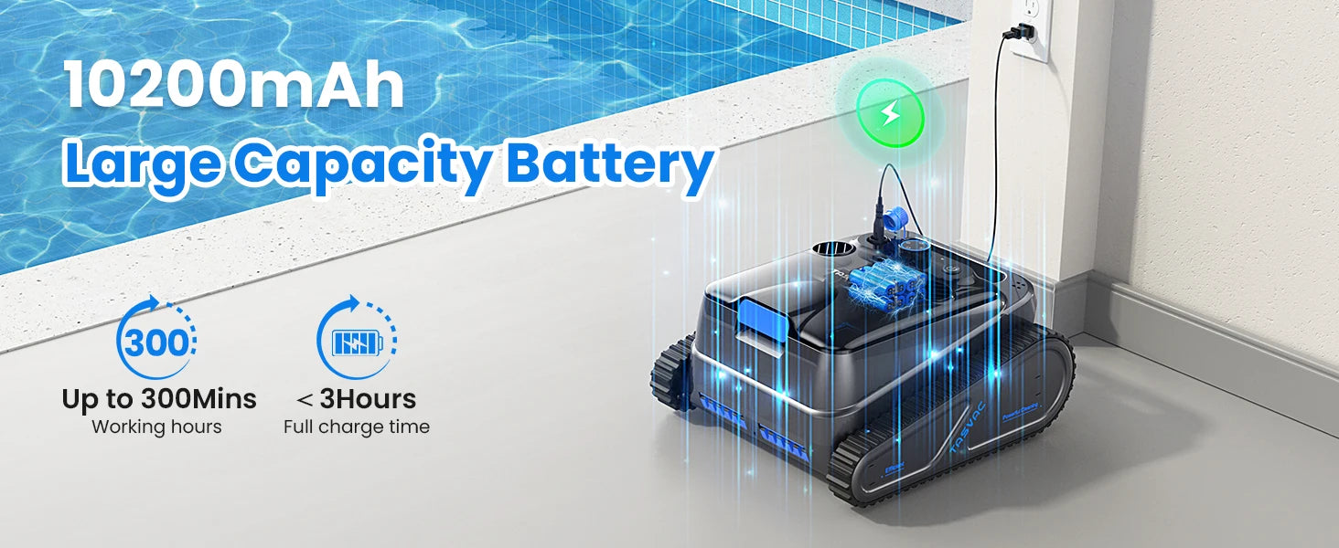 Cordless Robotic Pool Cleaner, Pool Vacuum for Inground Pools with 4 Motors, Wall & Waterline Cleaning, 300min Battery Life - Merit Sell