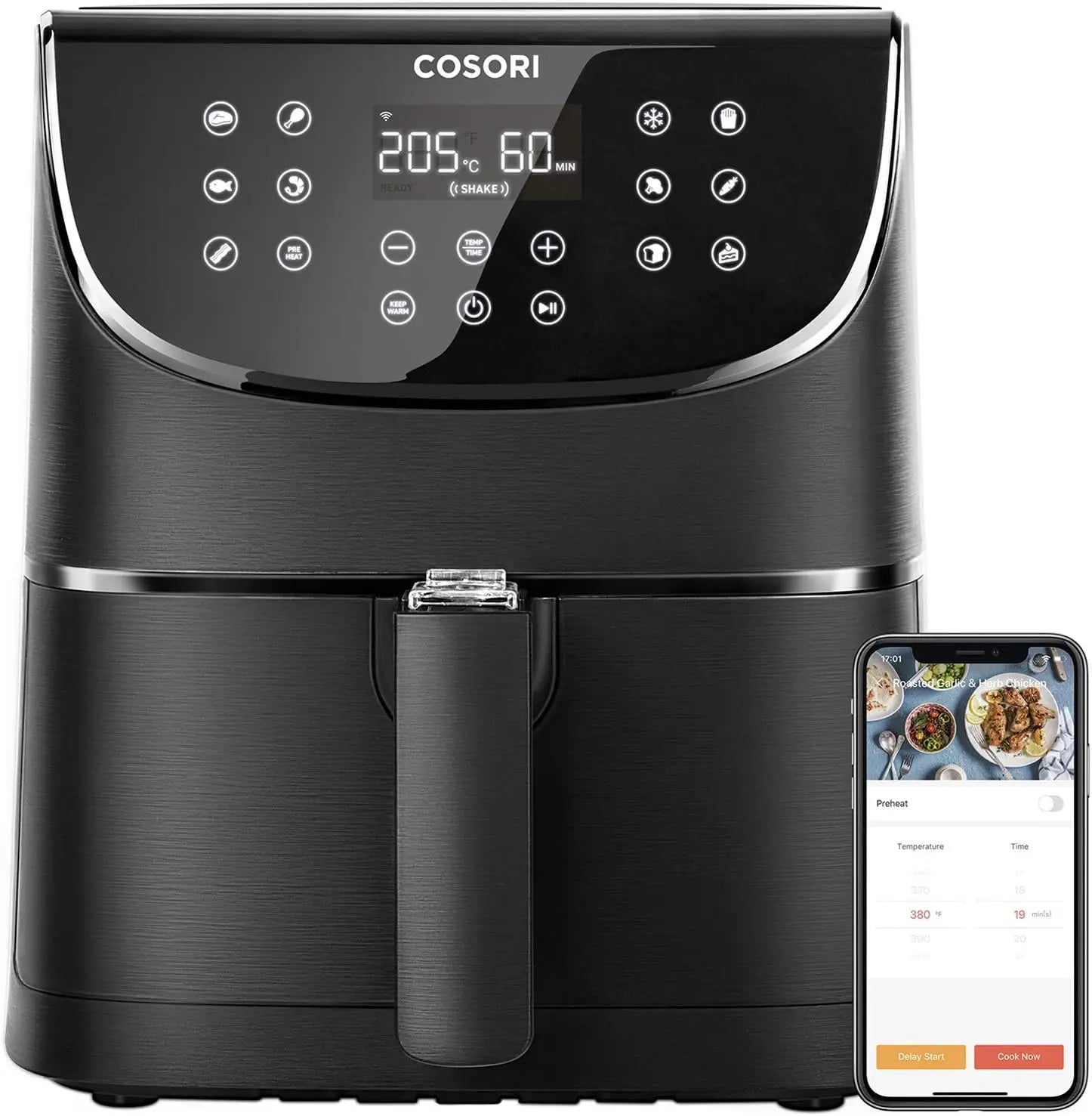 Cosori CS158-AF-RXB Hot Air Fryer 5.5l 1700W App Controllable, Non-Stick Coating,Oil Free, with Display (940910743981) - Merit Sell