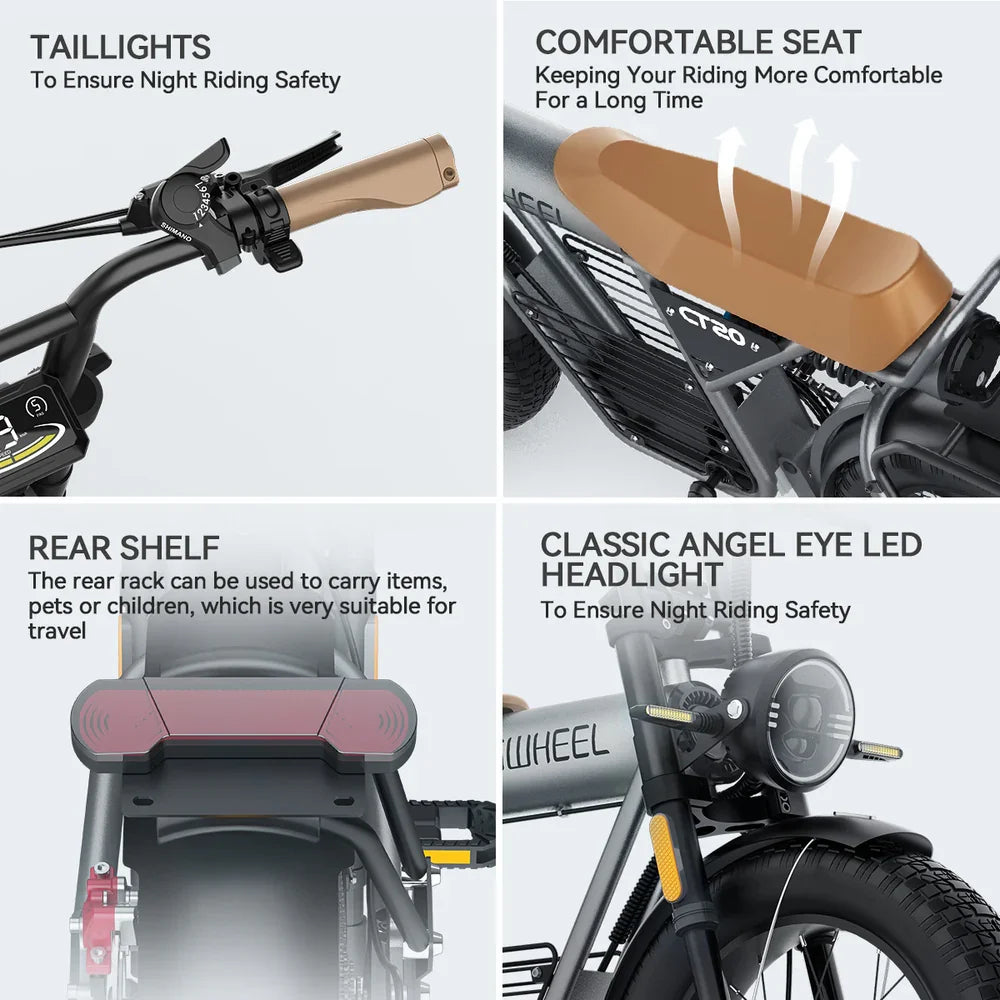 Coswheel Electric Bike CT20 20Inch Motorcycle 1500W Fatbike Ebike Mountain bike 48V 25AH Bikes Adult Electric Bicycle Motocycles - Merit Sell