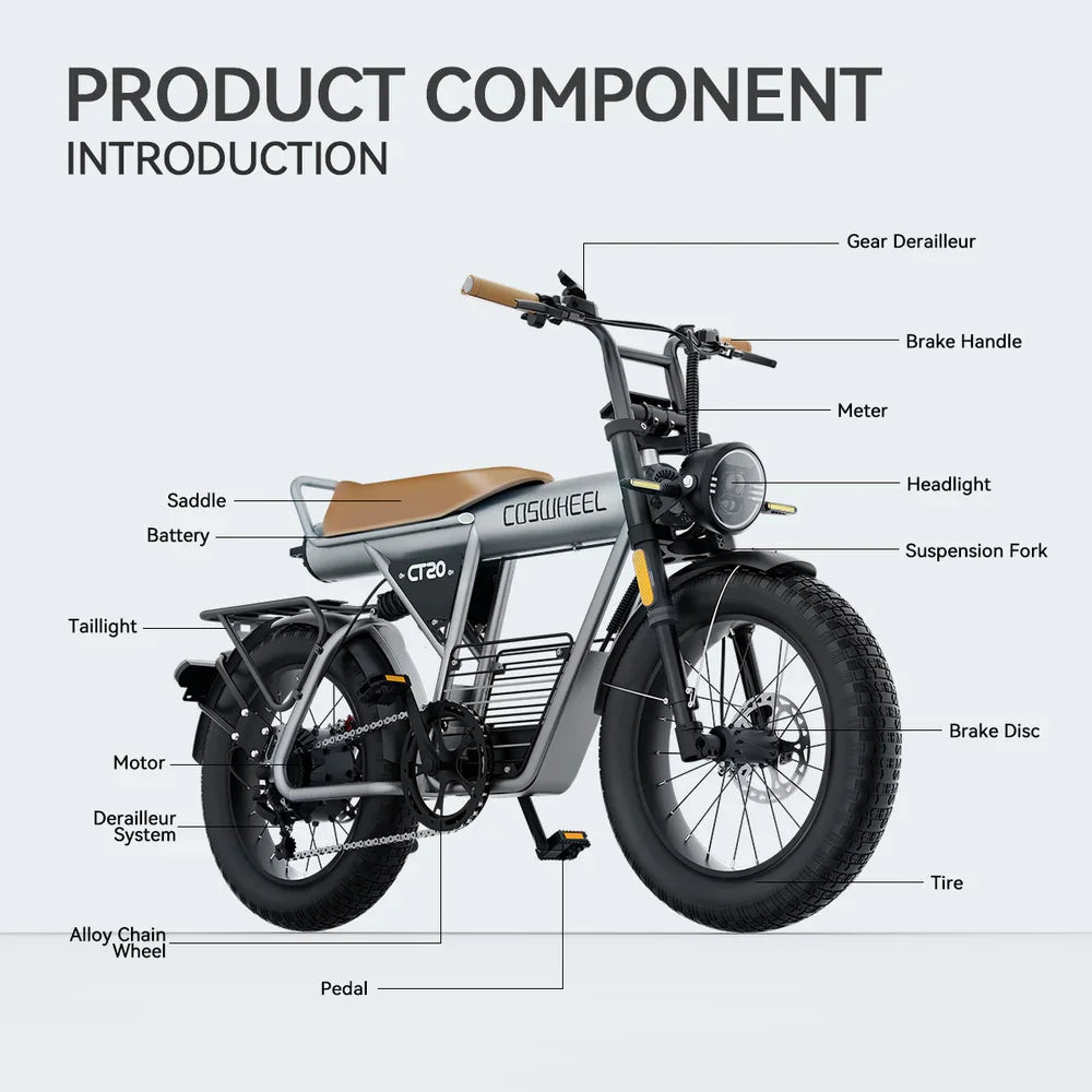 Coswheel Electric Bike CT20 20Inch Motorcycle 1500W Fatbike Ebike Mountain bike 48V 25AH Bikes Adult Electric Bicycle Motocycles - Merit Sell