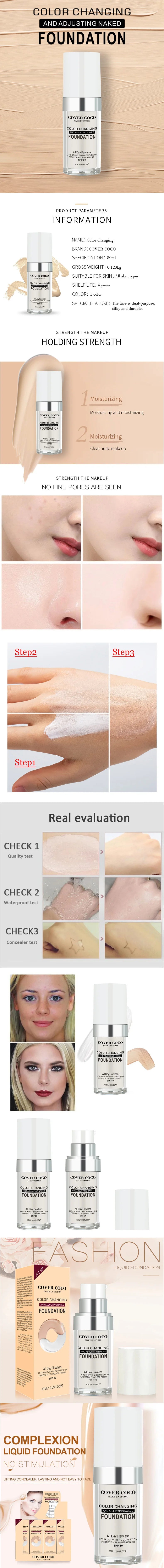 Cover Coco Long Lasting Concealer Liquid Foundation Skin Color Liquid Foundation Light and Transparent Moisturizing Cream - Merit Sell