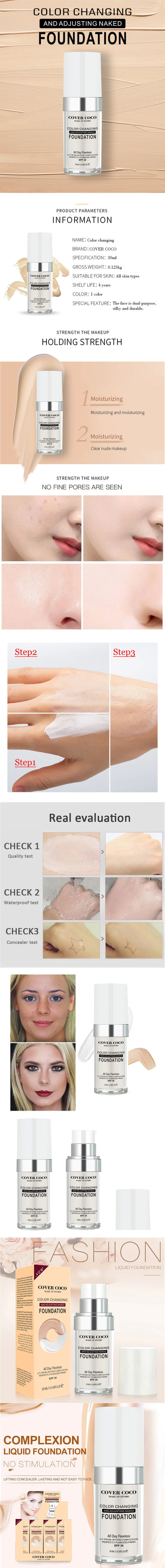 Cover Coco Long Lasting Concealer Liquid Foundation Skin Color Liquid Foundation Light and Transparent Moisturizing Cream - Merit Sell