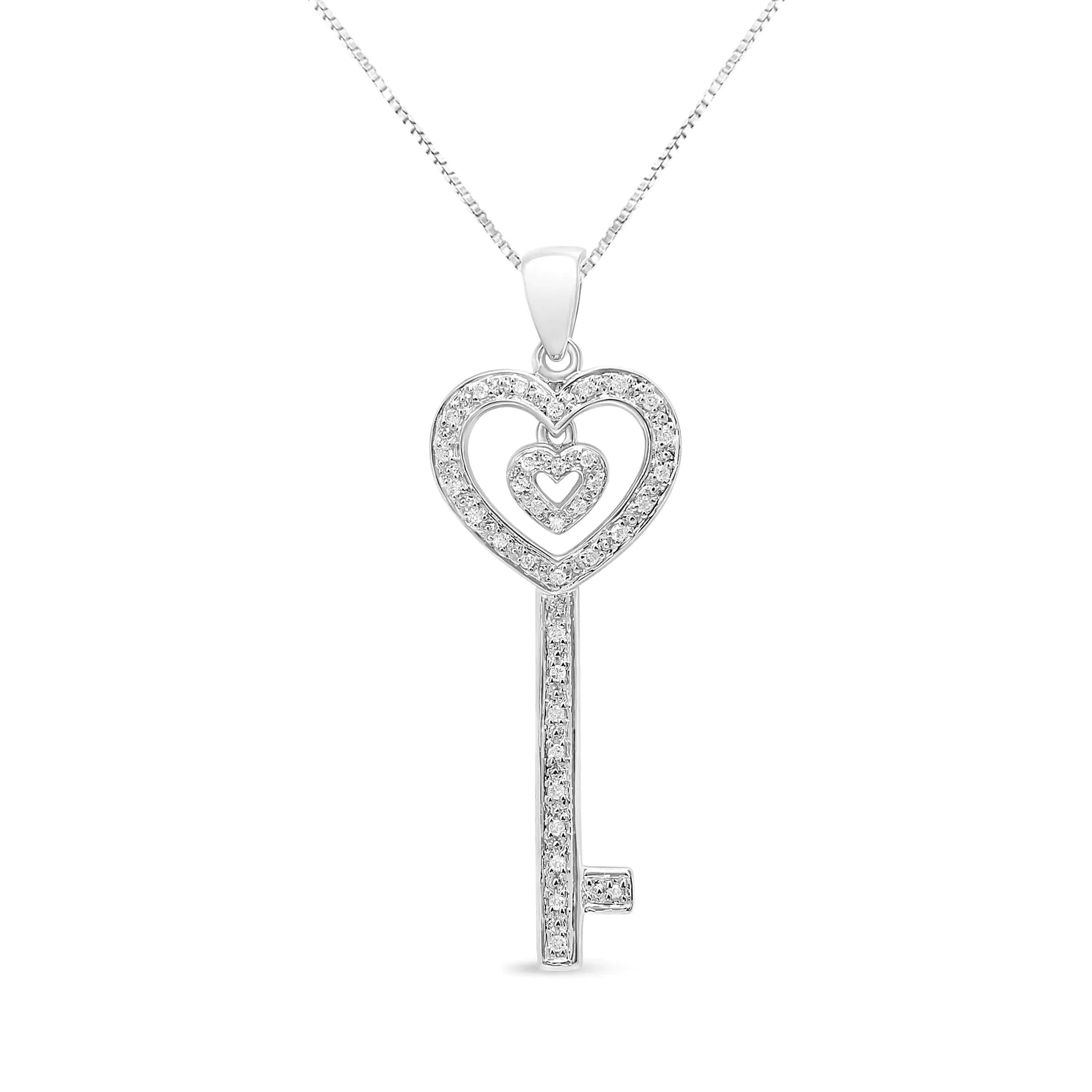 Sterling Silver Diamond Heart & Key Necklace | Buy Now