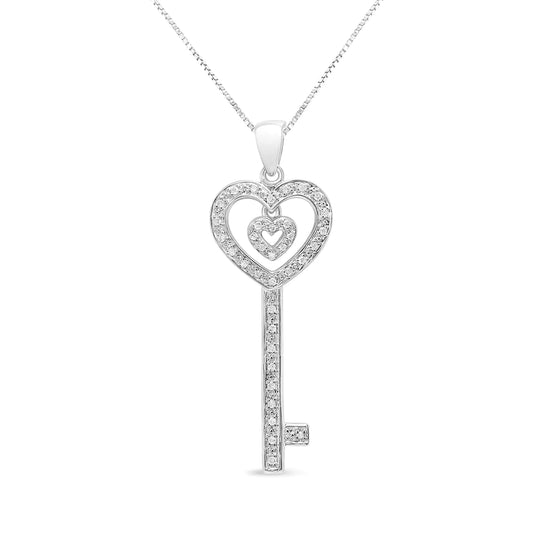 Sterling Silver Diamond Heart & Key Necklace | Buy Now