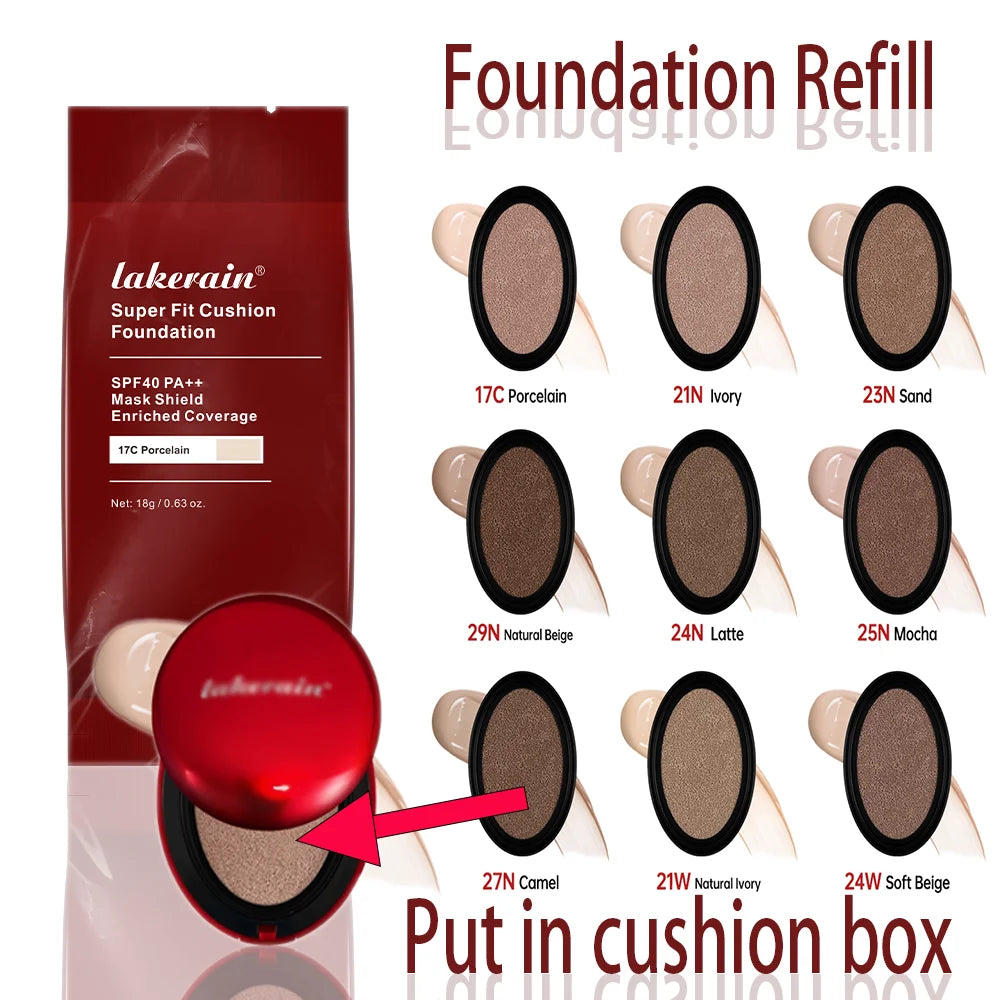 Cushion Refill Foundation Waterproof Semi-Matte Red Finish 72-Hour Wear Long-Lasting Buildable Coverage Sun Protection Makeup - Merit Sell