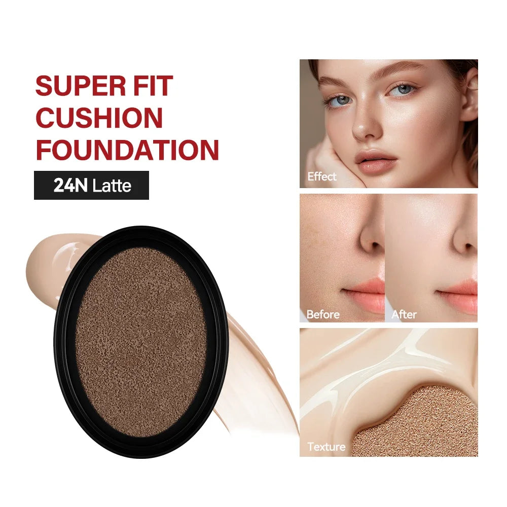 Cushion Refill Foundation Waterproof Semi-Matte Red Finish 72-Hour Wear Long-Lasting Buildable Coverage Sun Protection Makeup - Merit Sell