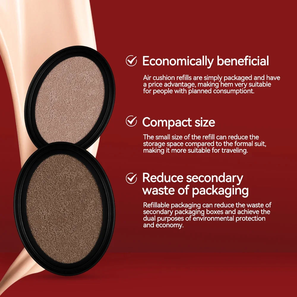 Cushion Refill Foundation Waterproof Semi-Matte Red Finish 72-Hour Wear Long-Lasting Buildable Coverage Sun Protection Makeup - Merit Sell