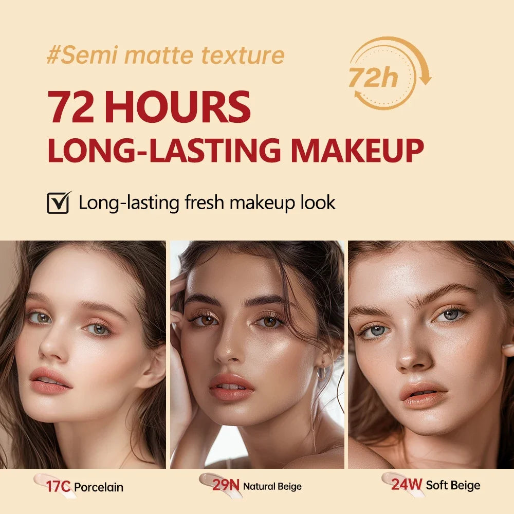 Cushion Refill Foundation Waterproof Semi-Matte Red Finish 72-Hour Wear Long-Lasting Buildable Coverage Sun Protection Makeup - Merit Sell