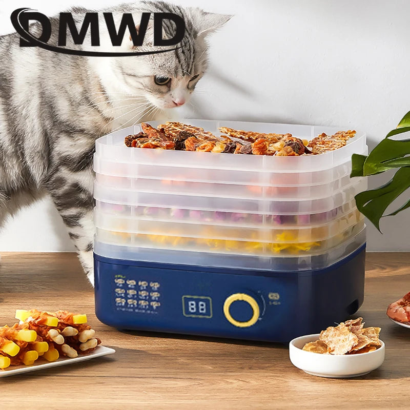 DMWD Food Dehydrator 5 Trays Dried Fruit Vegetable Herb Meat Drying Machine Electric Yogurt Maker Pet Snacks Air Dryer Oven EU - Merit Sell