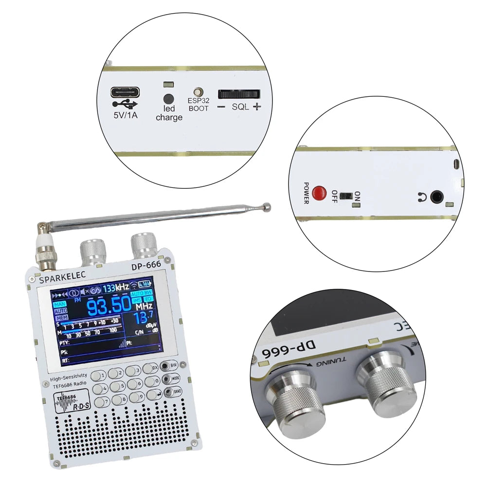 DP-666 TEF6686 Radio High Sensitivity Full Band FM AM LW MW SW Shortwave ESP32 RDS 2.8inch IPS Touch LCD Screen DSP Radio - Merit Sell