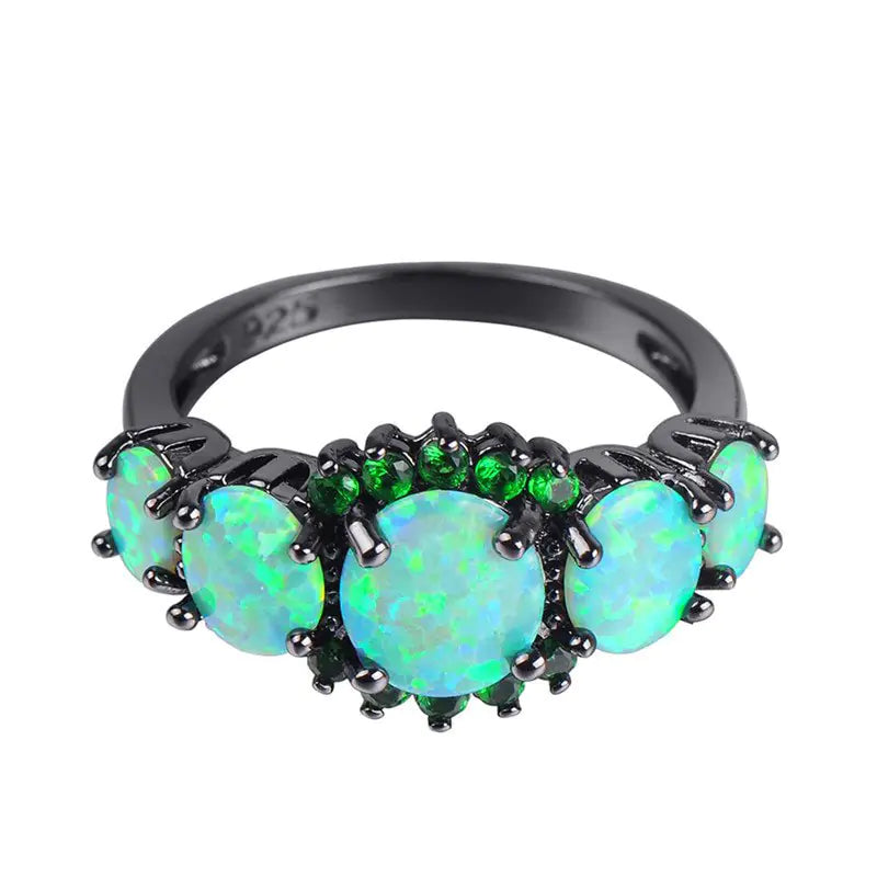 Cute Green Fire Oval Opal Rings