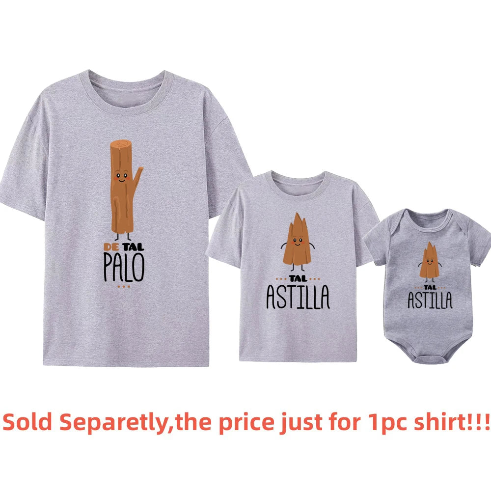 De Tal Palo Tal Astilla Print Funny Family Matching Shirts Cotton Daddy and Me Kids Outfits Baby Rompers Look Father's Day Gifts - Merit Sell
