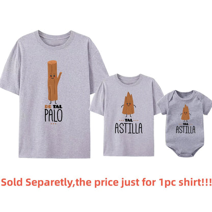 De Tal Palo Tal Astilla Print Funny Family Matching Shirts Cotton Daddy and Me Kids Outfits Baby Rompers Look Father's Day Gifts - Merit Sell
