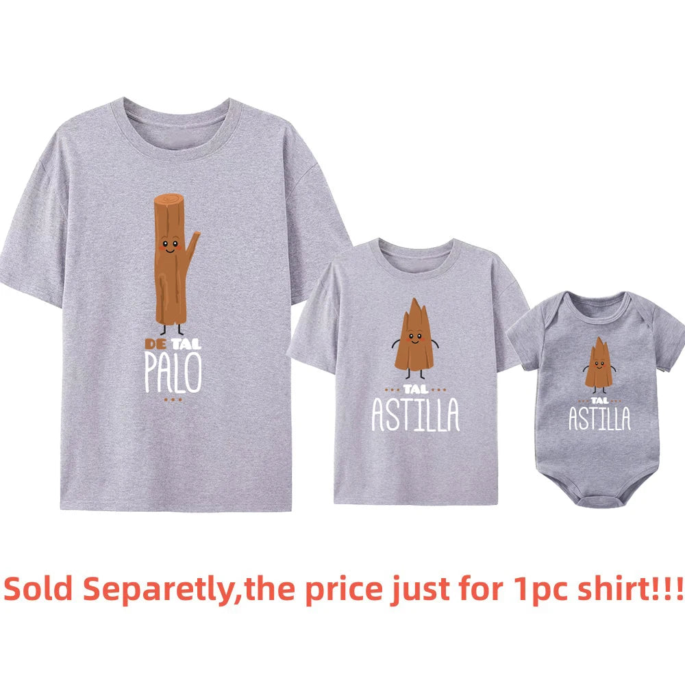 De Tal Palo Tal Astilla Print Funny Family Matching Shirts Cotton Daddy and Me Kids Outfits Baby Rompers Look Father's Day Gifts - Merit Sell