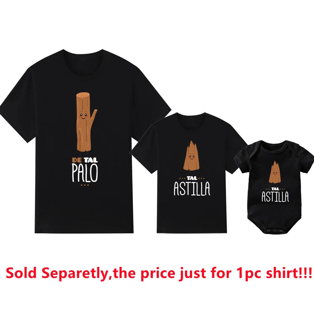 De Tal Palo Tal Astilla Print Funny Family Matching Shirts Cotton Daddy and Me Kids Outfits Baby Rompers Look Father's Day Gifts - Merit Sell
