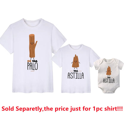 De Tal Palo Tal Astilla Print Funny Family Matching Shirts Cotton Daddy and Me Kids Outfits Baby Rompers Look Father's Day Gifts - Merit Sell