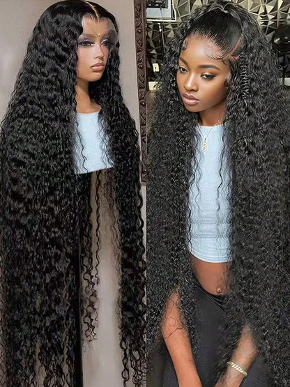 Deep Wave Glueless Wig Human Hair 40-Inch 13x6 Lace Front Wig 360 Full Lace Wigs For Women 250 Density Pre cut Kinky Curly Wigs - Merit Sell