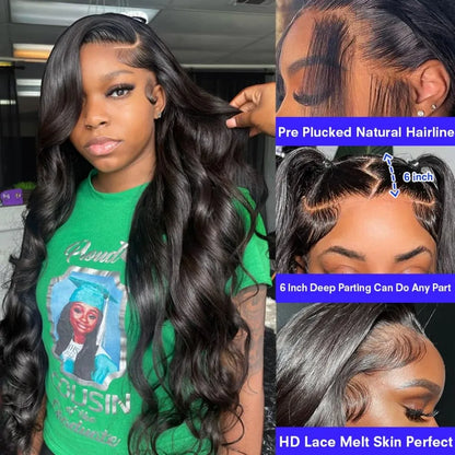 Deep Wave Wigs Human Hair 13x6 Deep Wave Lace Front Wigs Glueless Brazilian Pre Plucked with Baby Hair Natural Color for Black - Merit Sell
