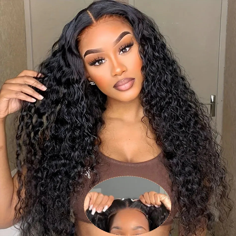 Deep Wave Wigs Human Hair 13x6 Deep Wave Lace Front Wigs Glueless Brazilian Pre Plucked with Baby Hair Natural Color for Black - Merit Sell