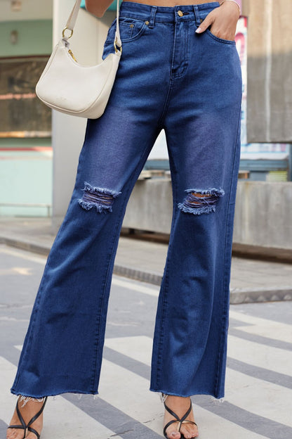 Distressed Buttoned Loose Fit Jeans - Merit Sell