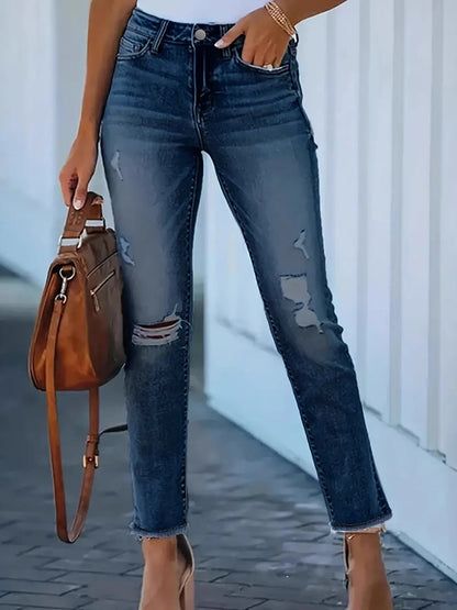 Distressed High-Waisted Skinny Jeans - Merit Sell