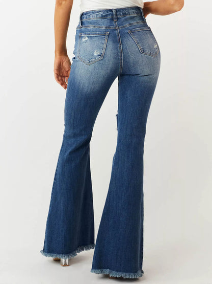Distressed Raw Hem High-Waisted Flare Jeans - Merit Sell