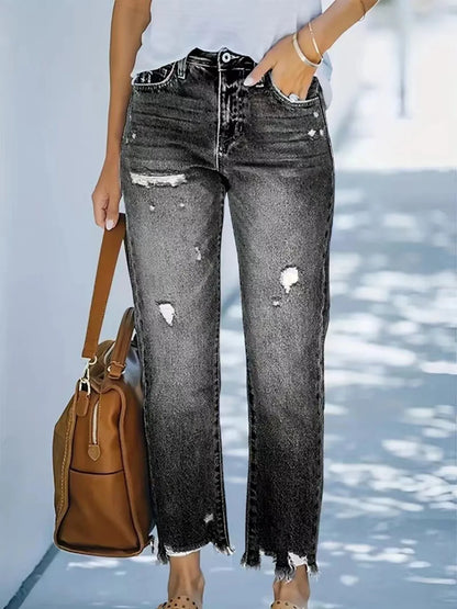 Distressed Straight Leg Jeans - Merit Sell