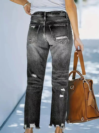 Distressed Straight Leg Jeans - Merit Sell