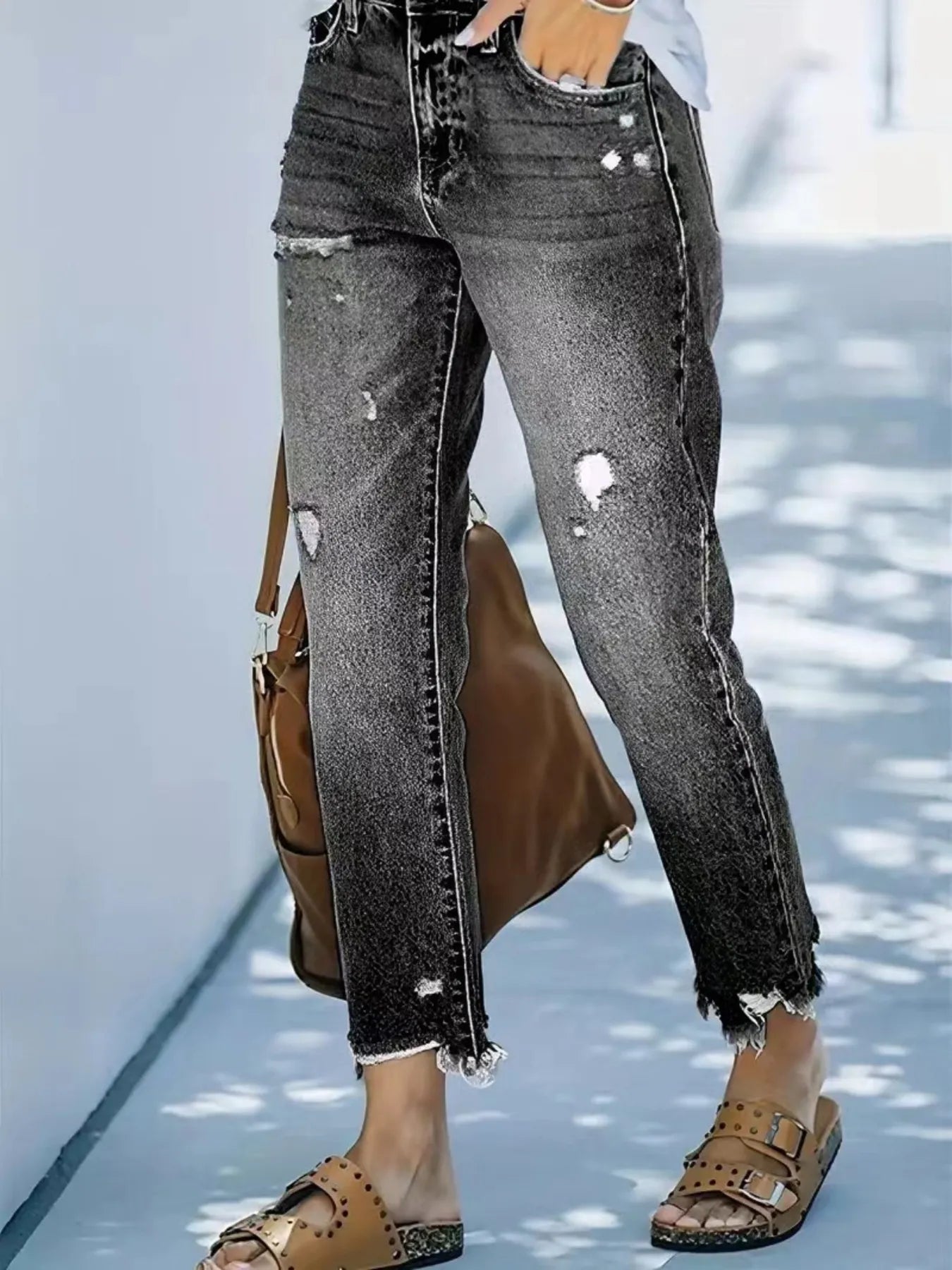Distressed Straight Leg Jeans - Merit Sell