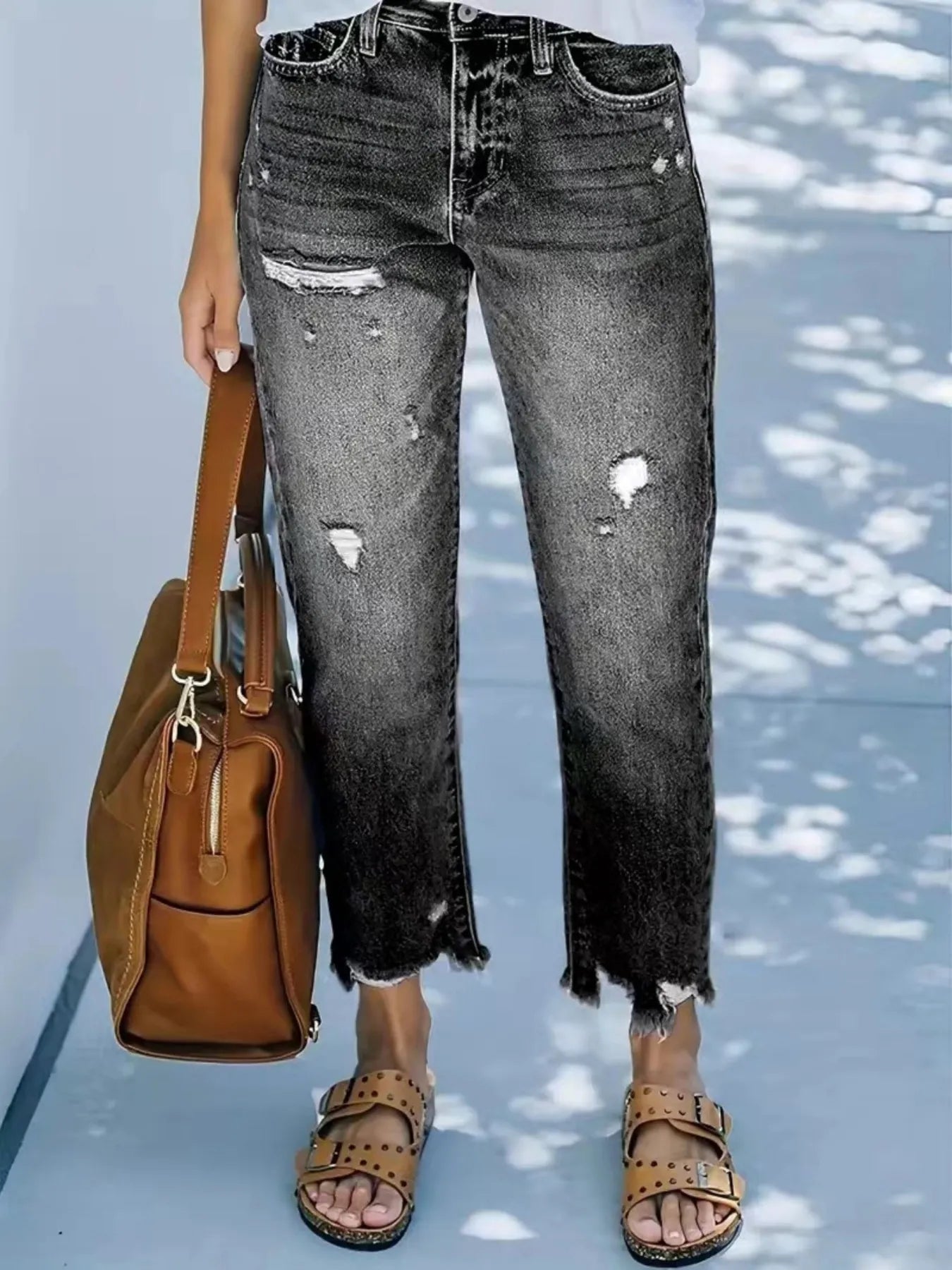Distressed Straight Leg Jeans - Merit Sell