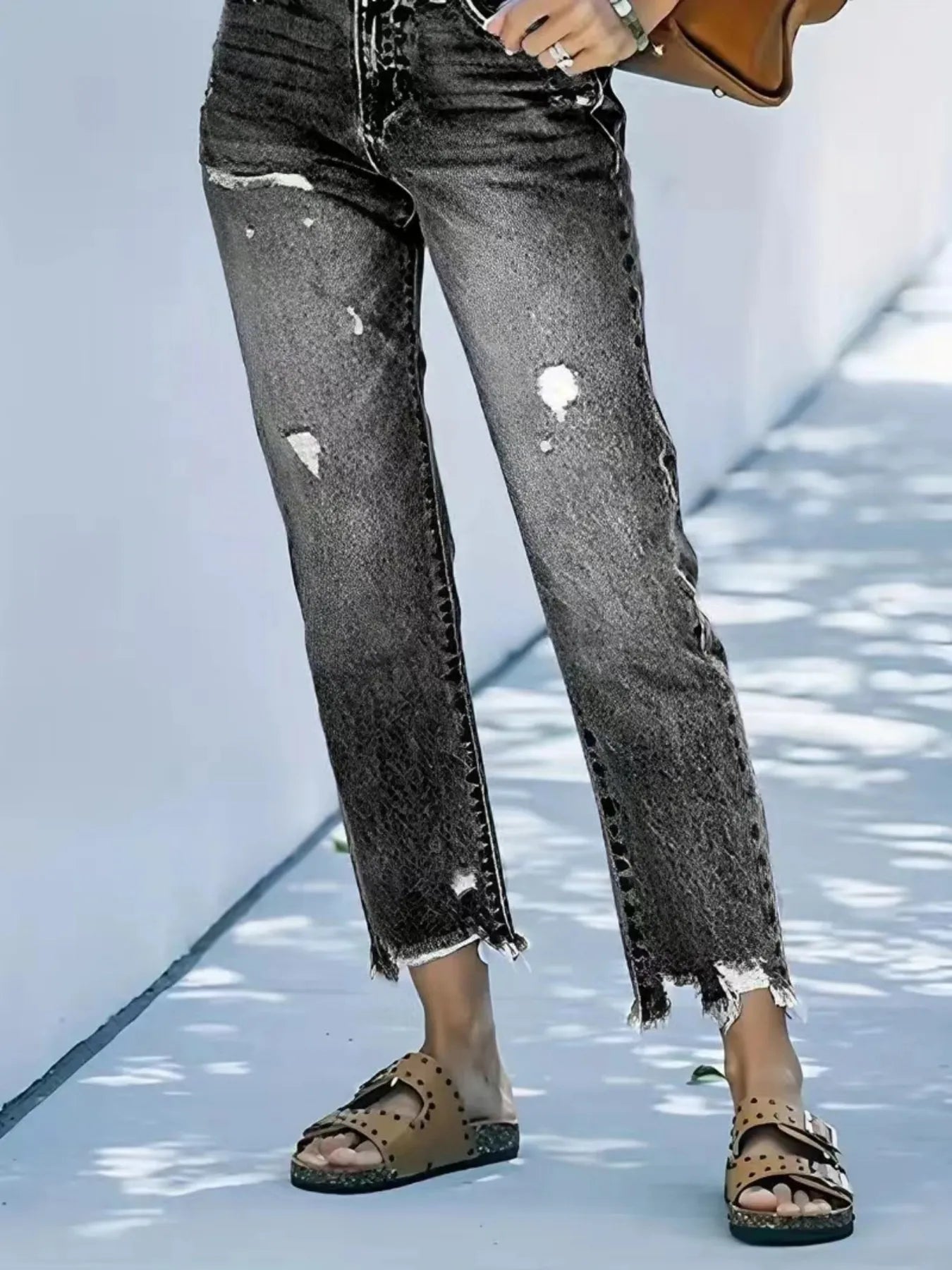Distressed Straight Leg Jeans - Merit Sell