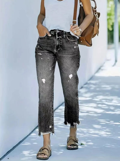 Distressed Straight Leg Jeans - Merit Sell