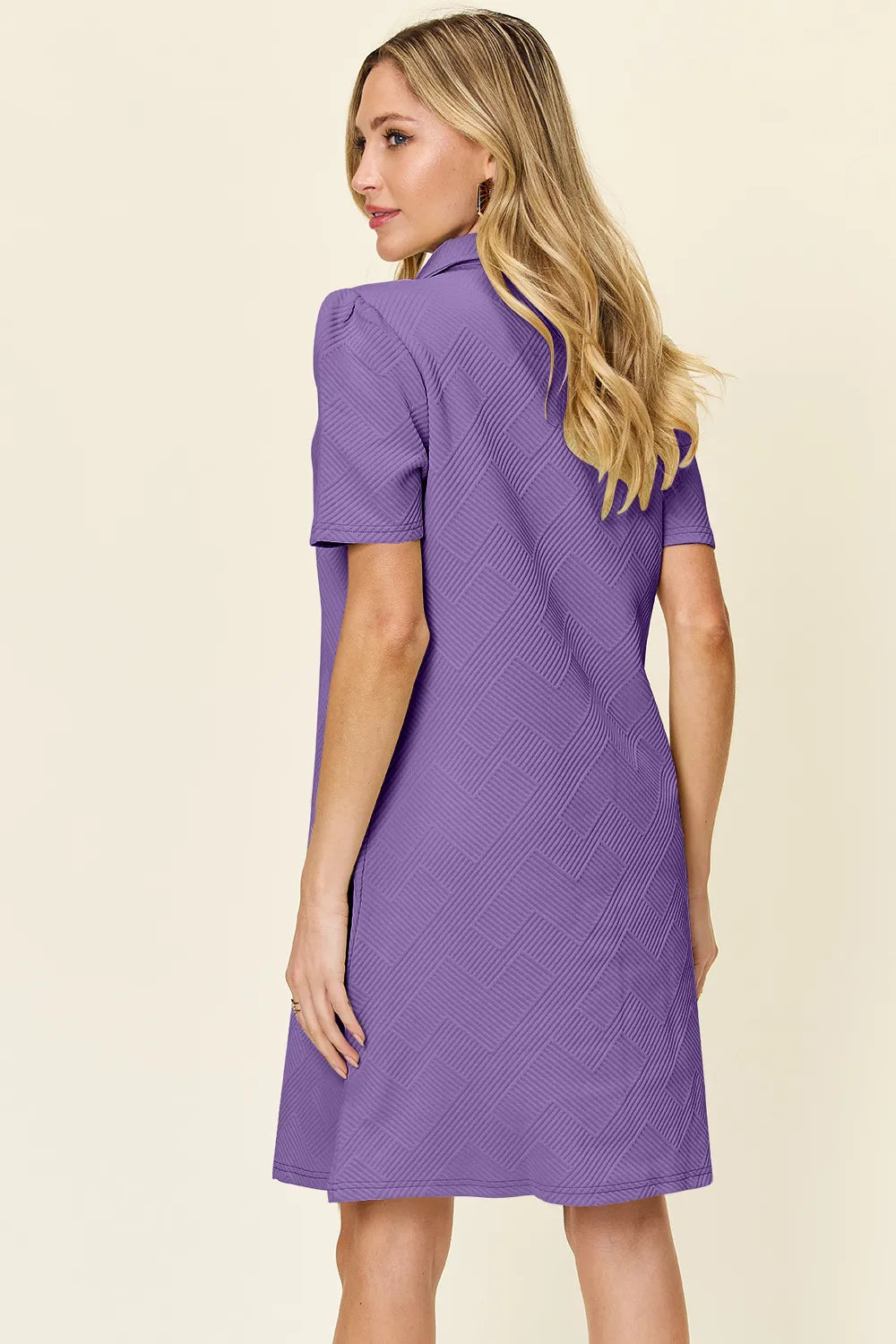 Double Take Full Size Texture Collared Neck Short Sleeve Dress - Merit Sell